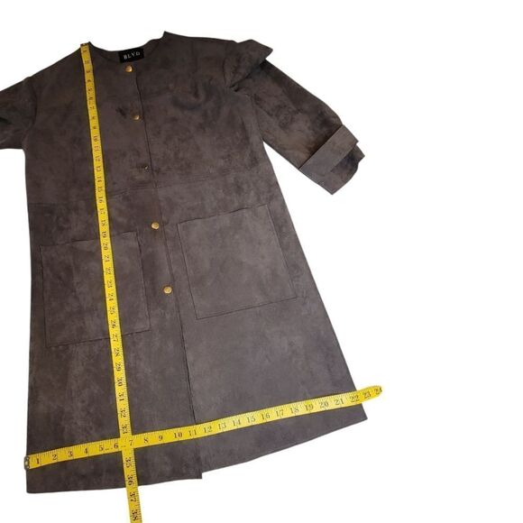 BLVD Dark Gray Poly Sueded Long Line Trench Coat Duster Jacket Snap Closures - Picture 15 of 15